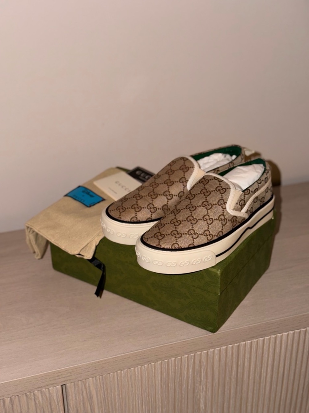 Gucci GG Supreme Slip-On Sneakers - Brown Beige - Picture 2 of 8